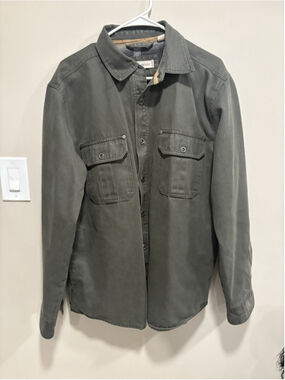 Dakota Grizzly Waxed Shirt Jacket Mens L Brown Green Trucker Flannel Lined Snap